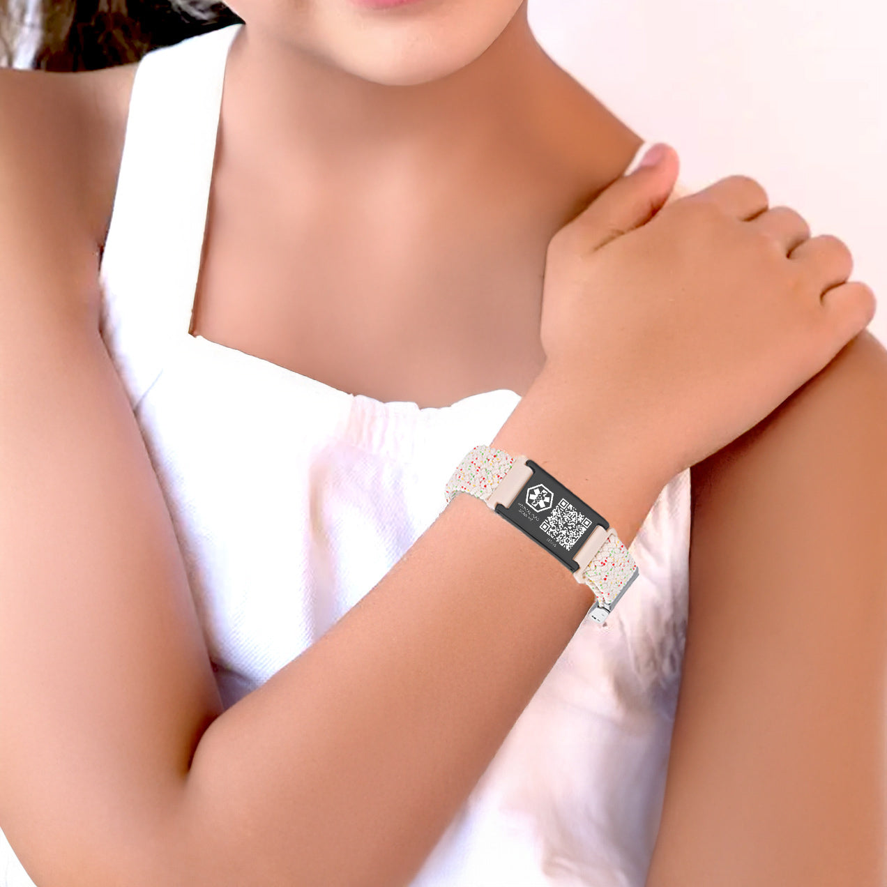 Elastic Strap Medical ID Bracelet with QR Code for Women Men