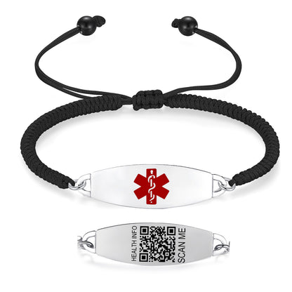 QR Code Medical Alert Bracelet for women and girls Hand-wound rope Medical id bracelet-digital health status page