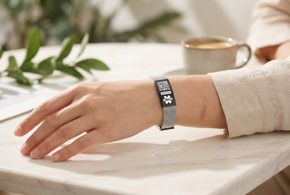 QR code medical id bracelet for men and boy-stainelss steel Mesh medical alert bracelets
