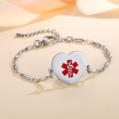 Heart charm Medical Alert Bracelets for Women