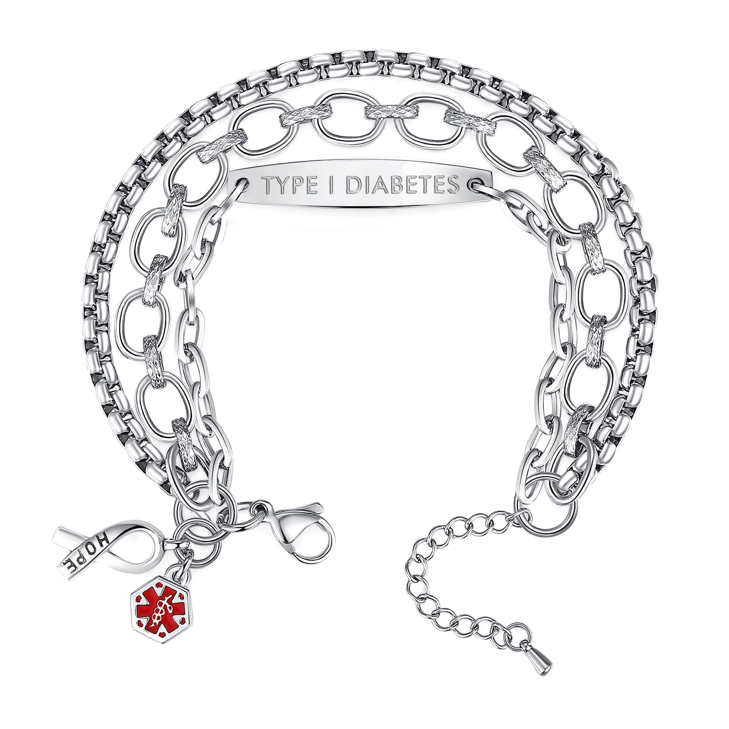 linnalove Distinctive design and fashionable wrap multi-chain medical alert bracelets for women with hope ribbons and medical id charm