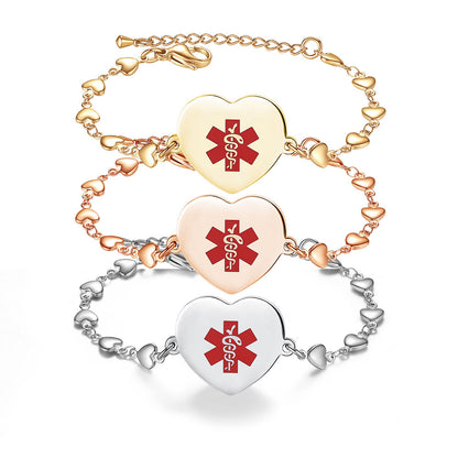 Heart charm Medical Alert Bracelets for Women