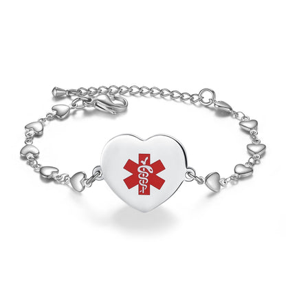 Heart charm Medical Alert Bracelets for Women