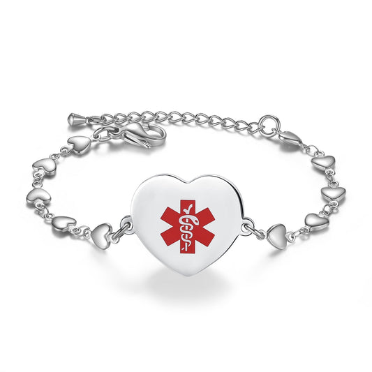 Heart charm Medical Alert Bracelets for Women