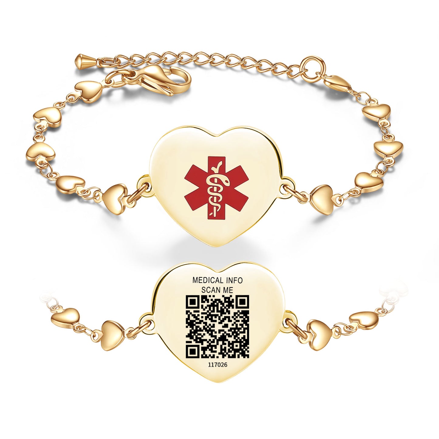 Medical Alert Bracelet with QR Code for women and girls Stainless steel Heart charm Medical id bracelet