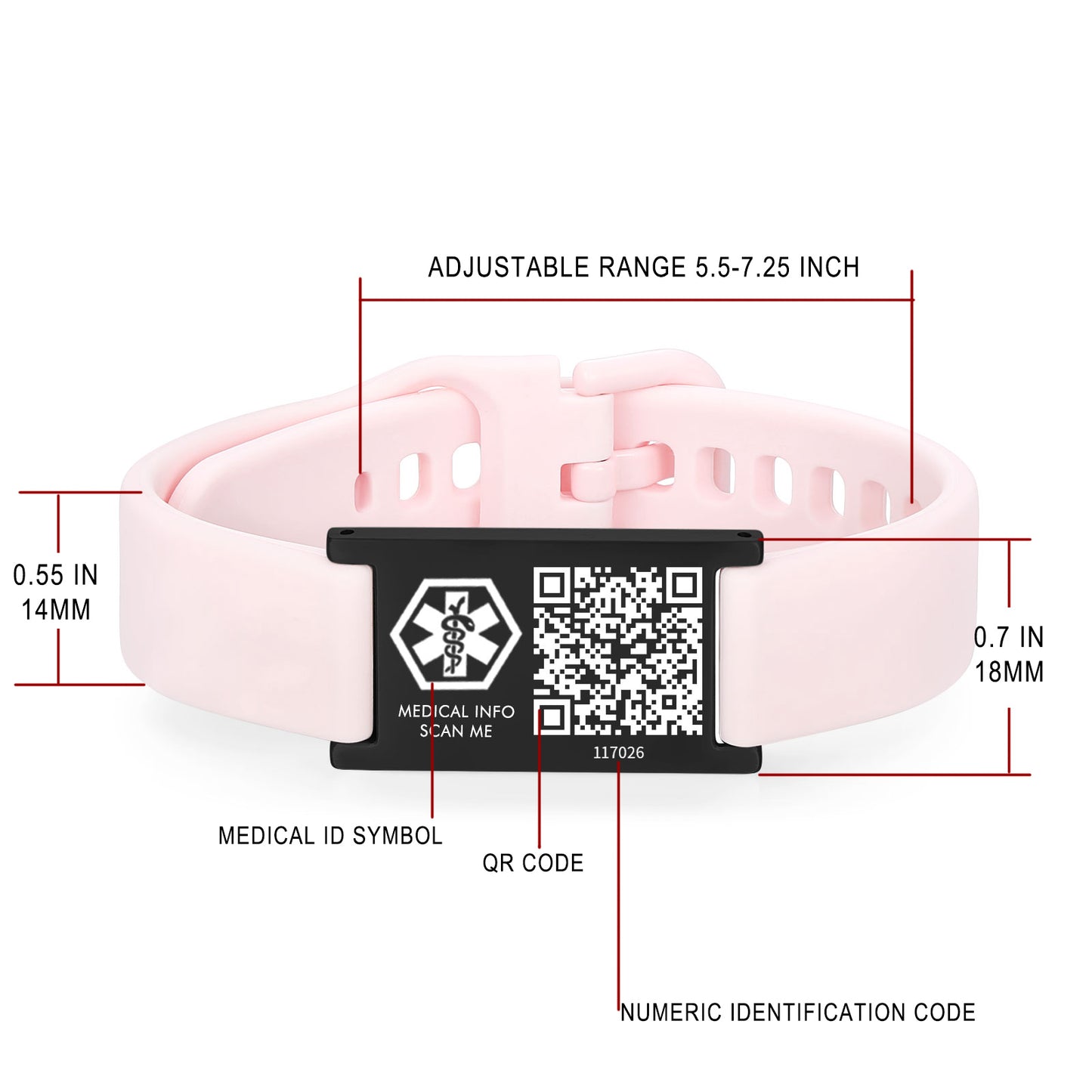 Medical ID Bracelet with QR Code for Women Men, Silicone Adjustable QR Code Medical Alert Bracelets,Dynamic Web Information