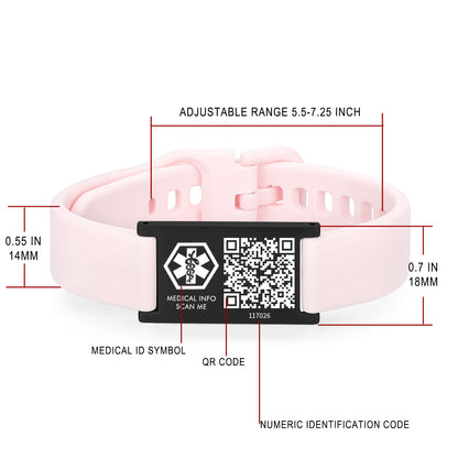 Medical ID Bracelet with QR Code for Women Men, Silicone Adjustable QR Code Medical Alert Bracelets,Dynamic Web Information