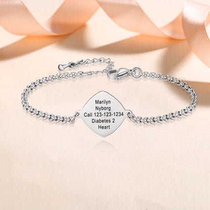 Elegant Simple Rolo chain Medical Alert Bracelet for Women – Handcrafted & Stylish
