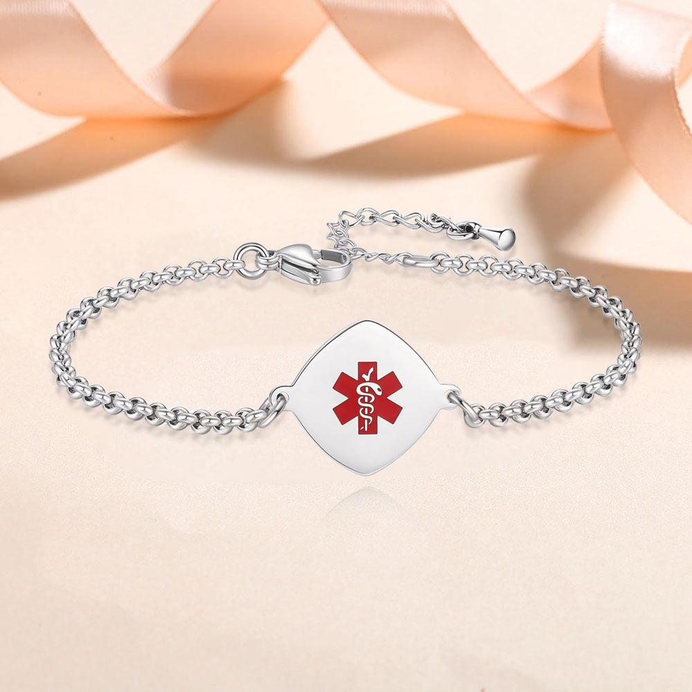 Elegant Simple Rolo chain Medical Alert Bracelet for Women – Handcrafted & Stylish