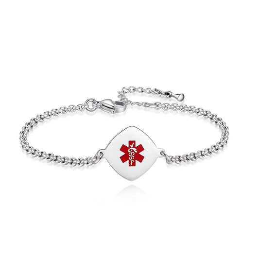 Elegant Simple Rolo chain Medical Alert Bracelet for Women – Handcrafted & Stylish