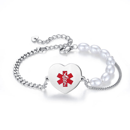 Heart charm Medical Alert Bracelets for Women