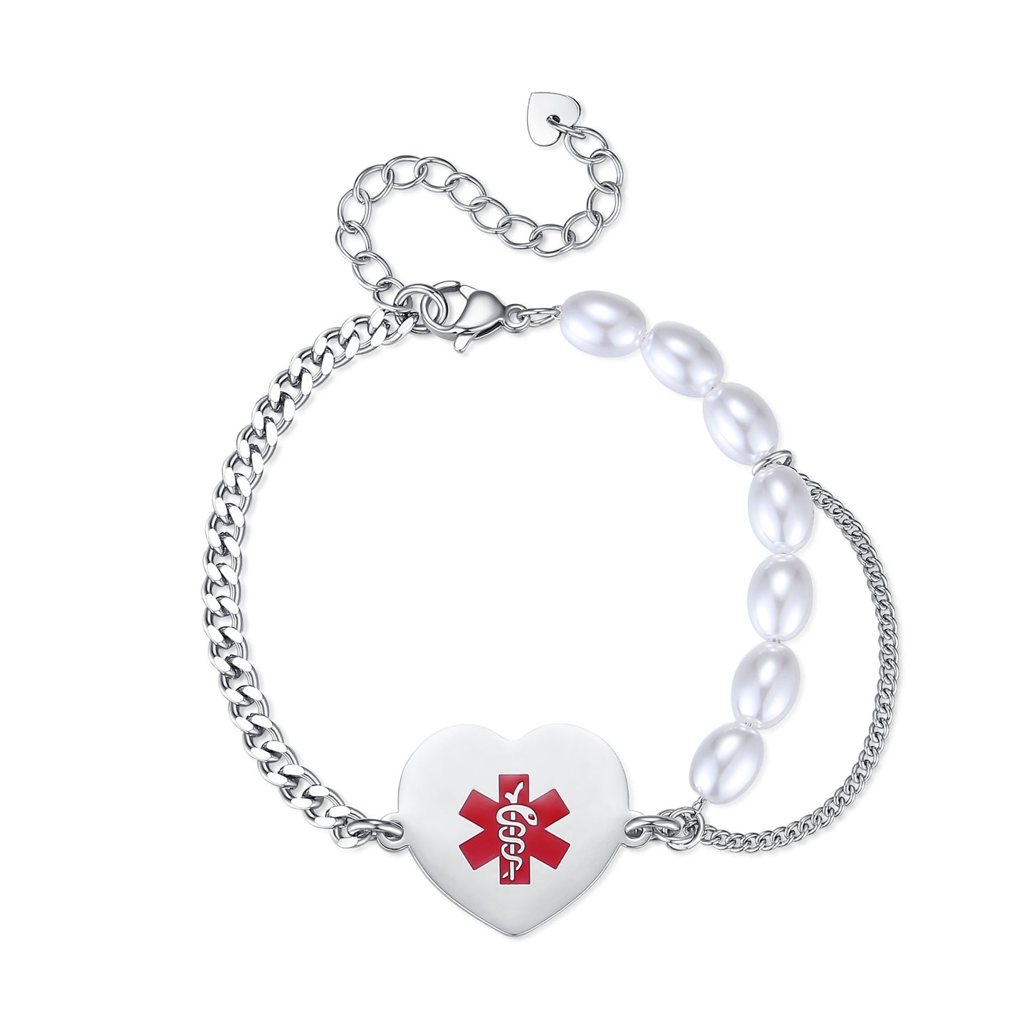 Heart charm Medical Alert Bracelets for Women