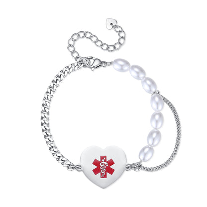 Heart charm Medical Alert Bracelets for Women
