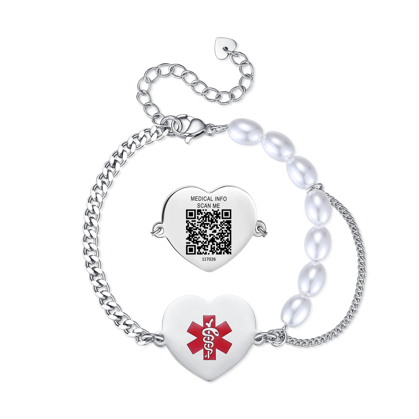 Medical Alert Bracelet with QR Code for women and girls Stainless steel Heart charm Medical id bracelet