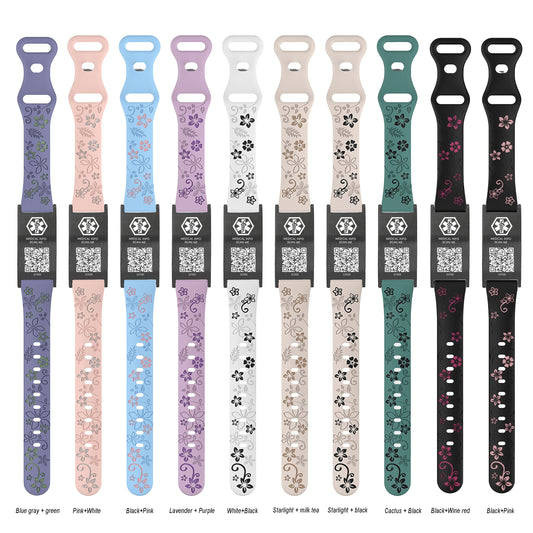 Sport Medical Alert Bracelet with QR Code for women and girls Two-color engraved silicone band
