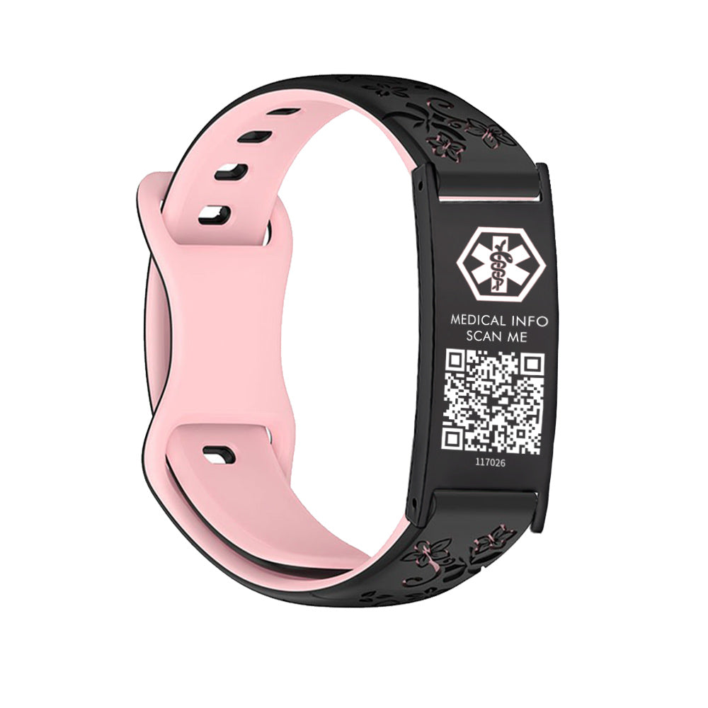 Sport Medical Alert Bracelet with QR Code for women and girls Two-color engraved silicone band
