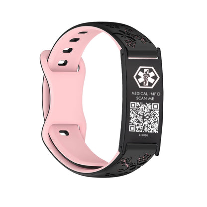 Sport Medical Alert Bracelet with QR Code for women and girls Two-color engraved silicone band