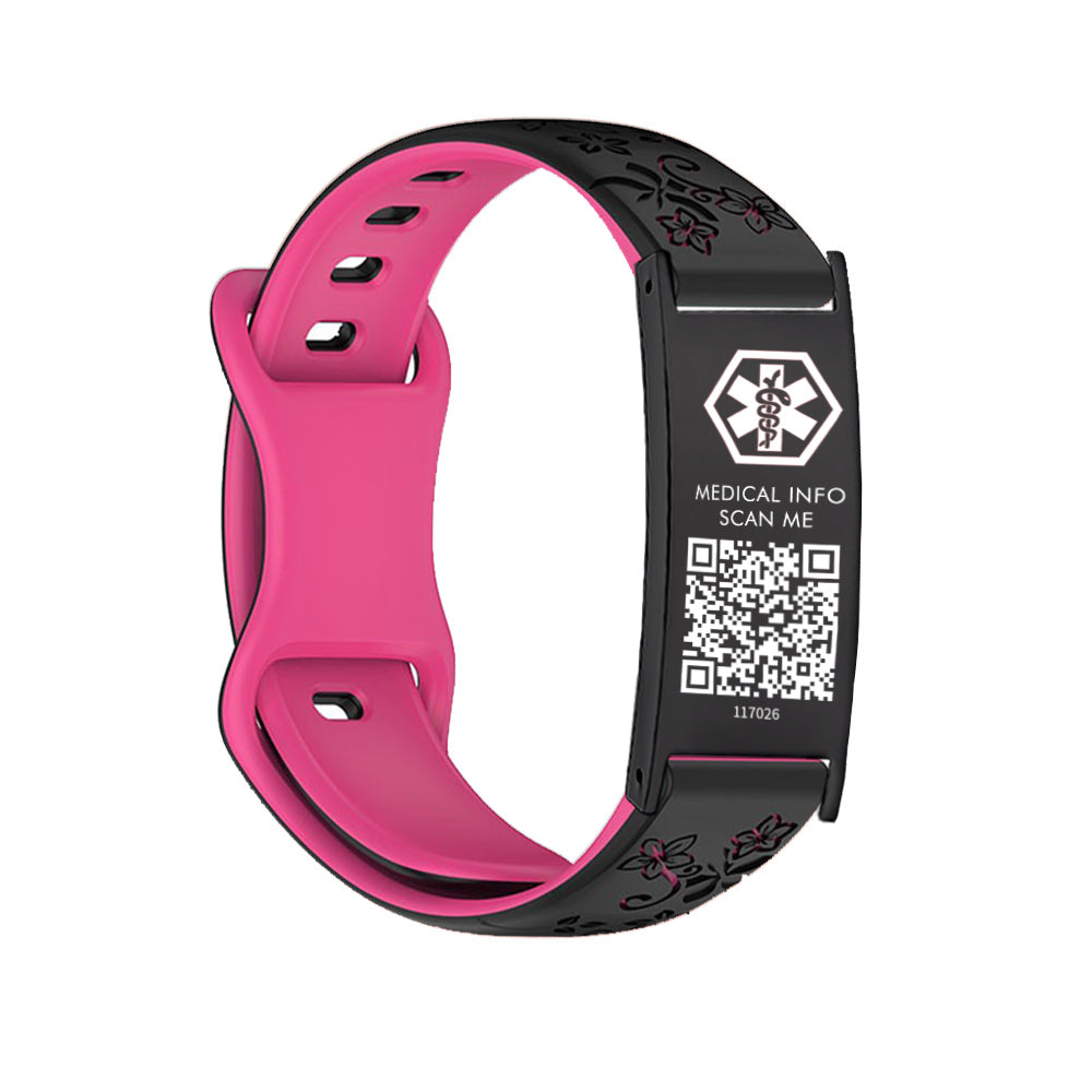 Sport Medical Alert Bracelet with QR Code for women and girls Two-color engraved silicone band