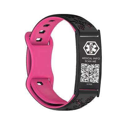 Sport Medical Alert Bracelet with QR Code for women and girls Two-color engraved silicone band