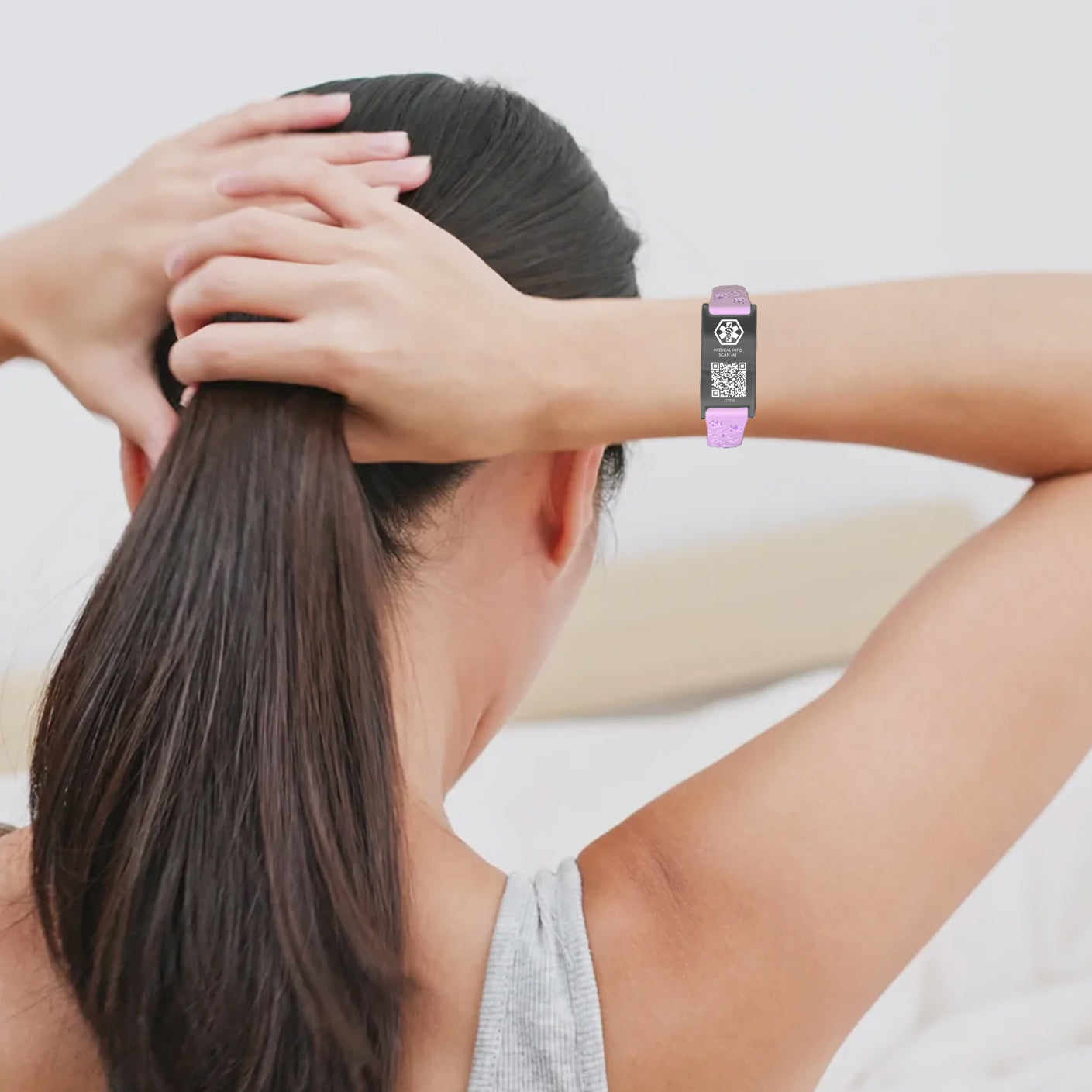 Sport Medical Alert Bracelet with QR Code for women and girls Two-color engraved silicone band