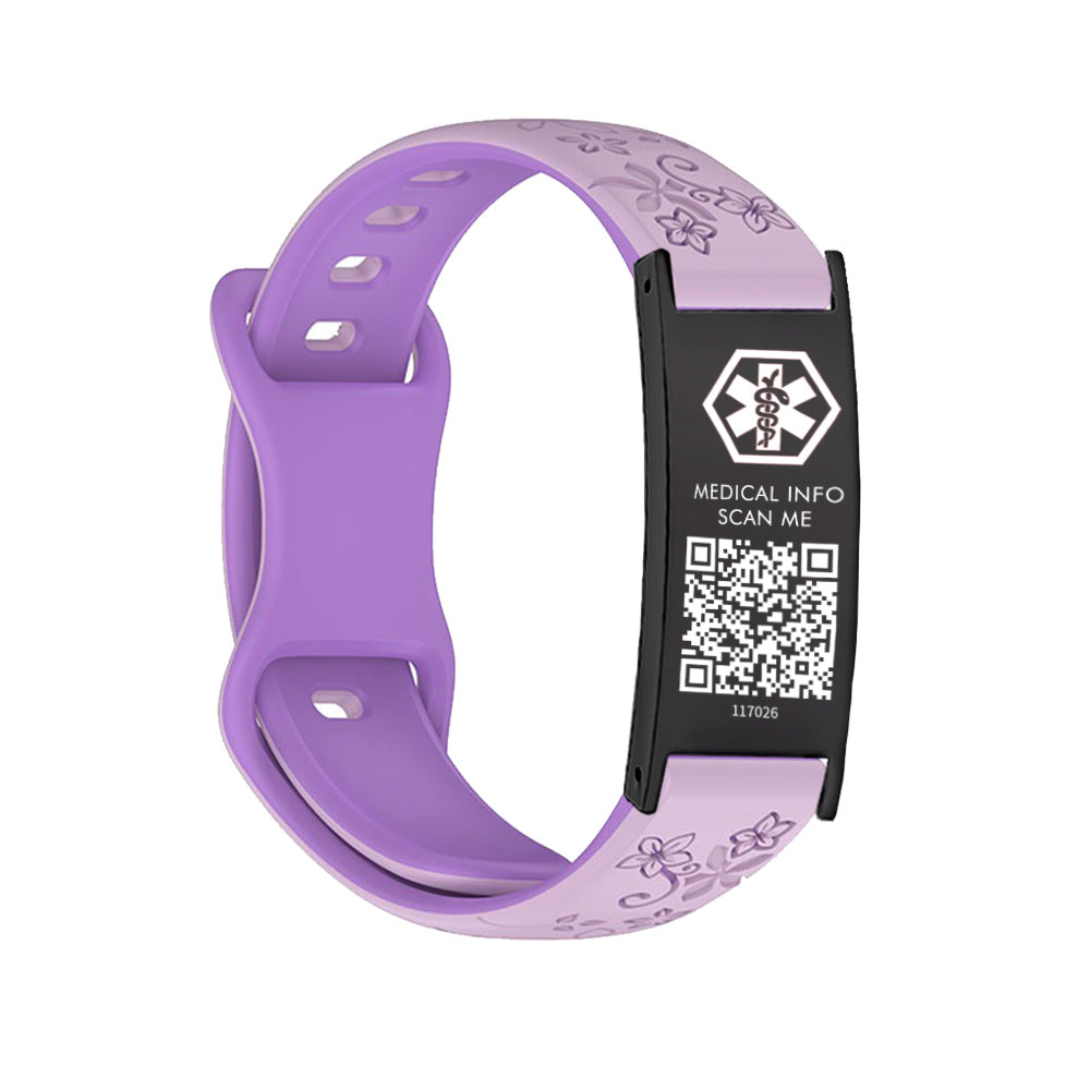 Sport Medical Alert Bracelet with QR Code for women and girls Two-color engraved silicone band