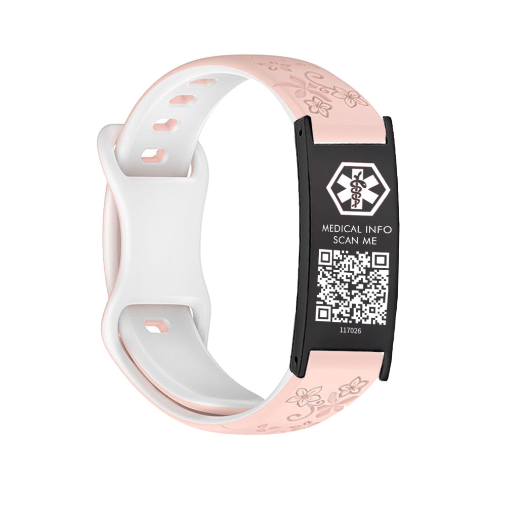 Sport Medical Alert Bracelet with QR Code for women and girls Two-color engraved silicone band