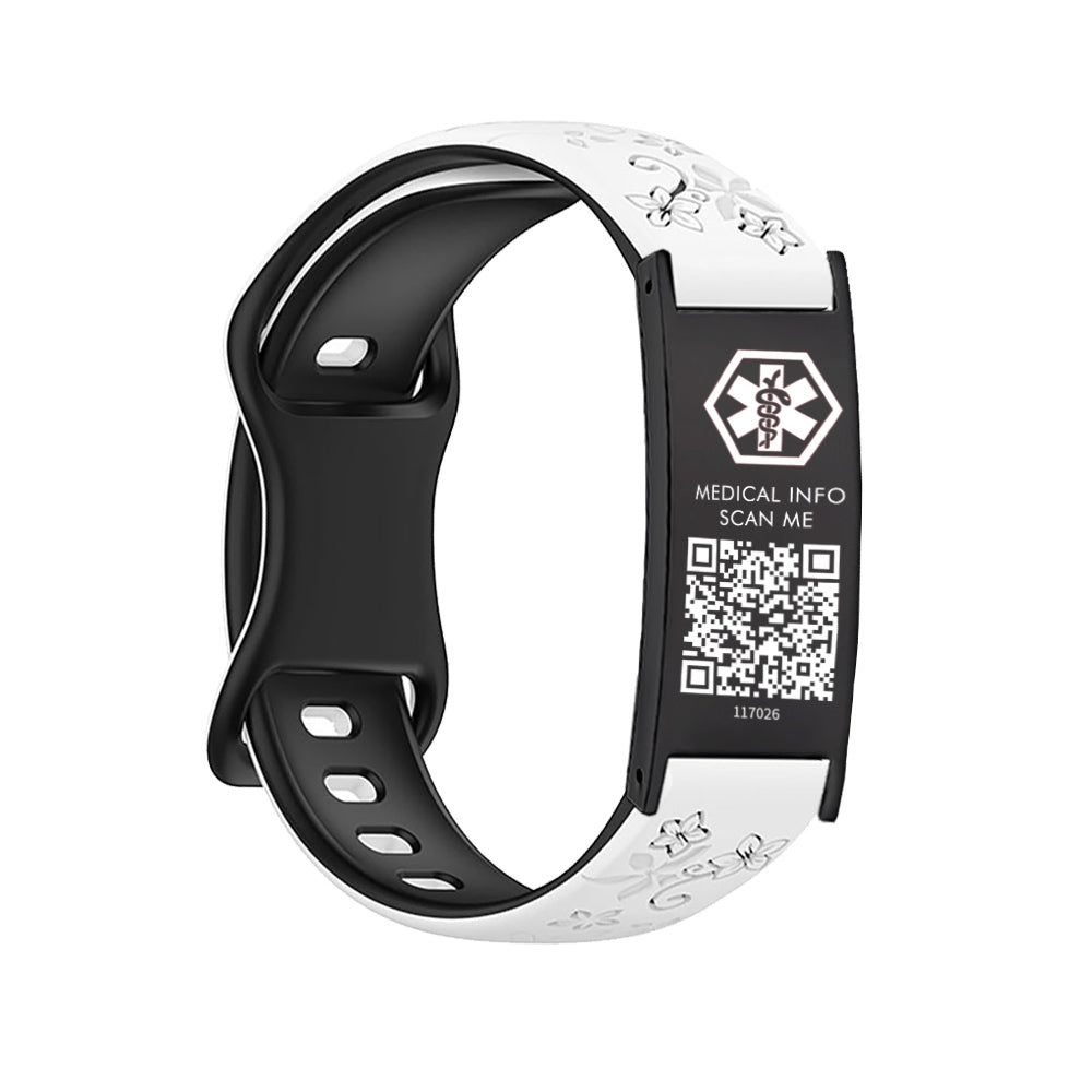 Sport Medical Alert Bracelet with QR Code for women and girls Two-color engraved silicone band