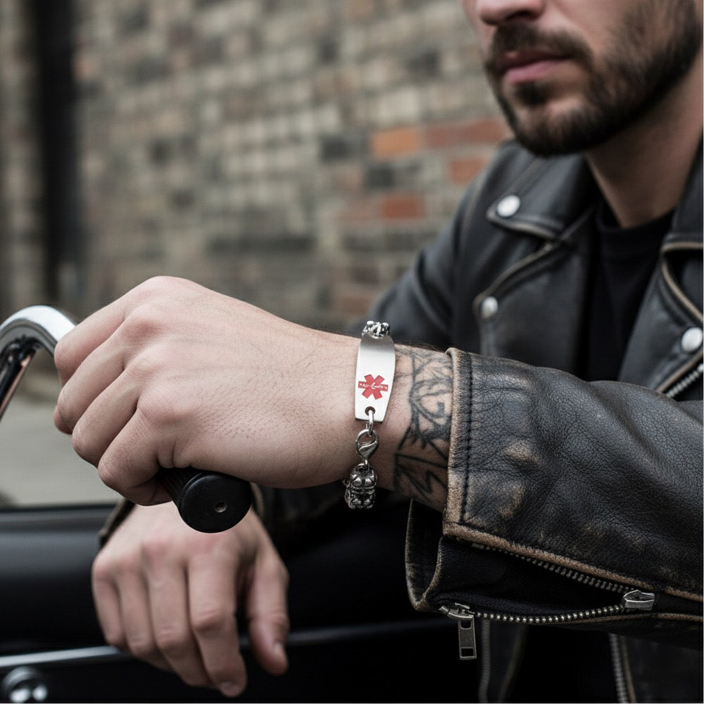 The Skull Medical ID Bracelets with Customizable engraving