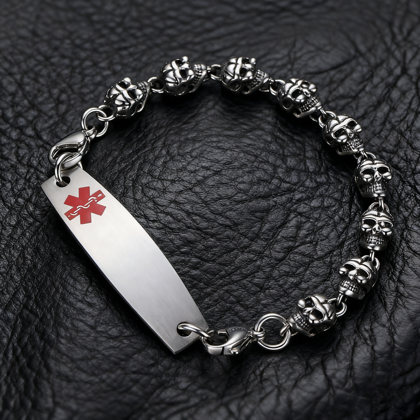 The Skull Medical ID Bracelets with Customizable engraving
