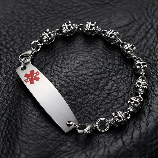 The Skull Medical ID Bracelets with Customizable engraving