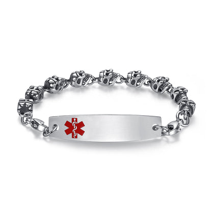 The Skull Medical ID Bracelets with Customizable engraving