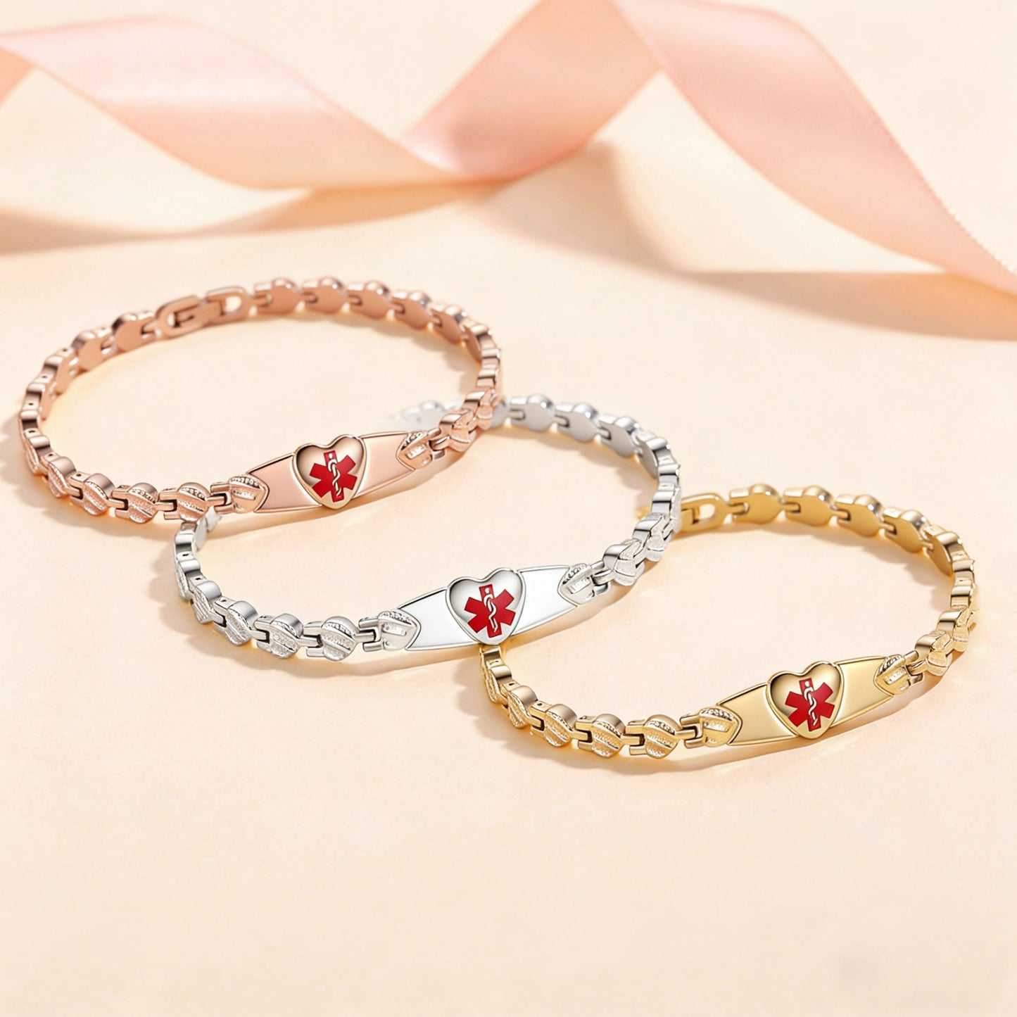 Heart Medical Alert Bracelet for Women – Stainless Steel | Custom Engraving | Adjustable 6-9"