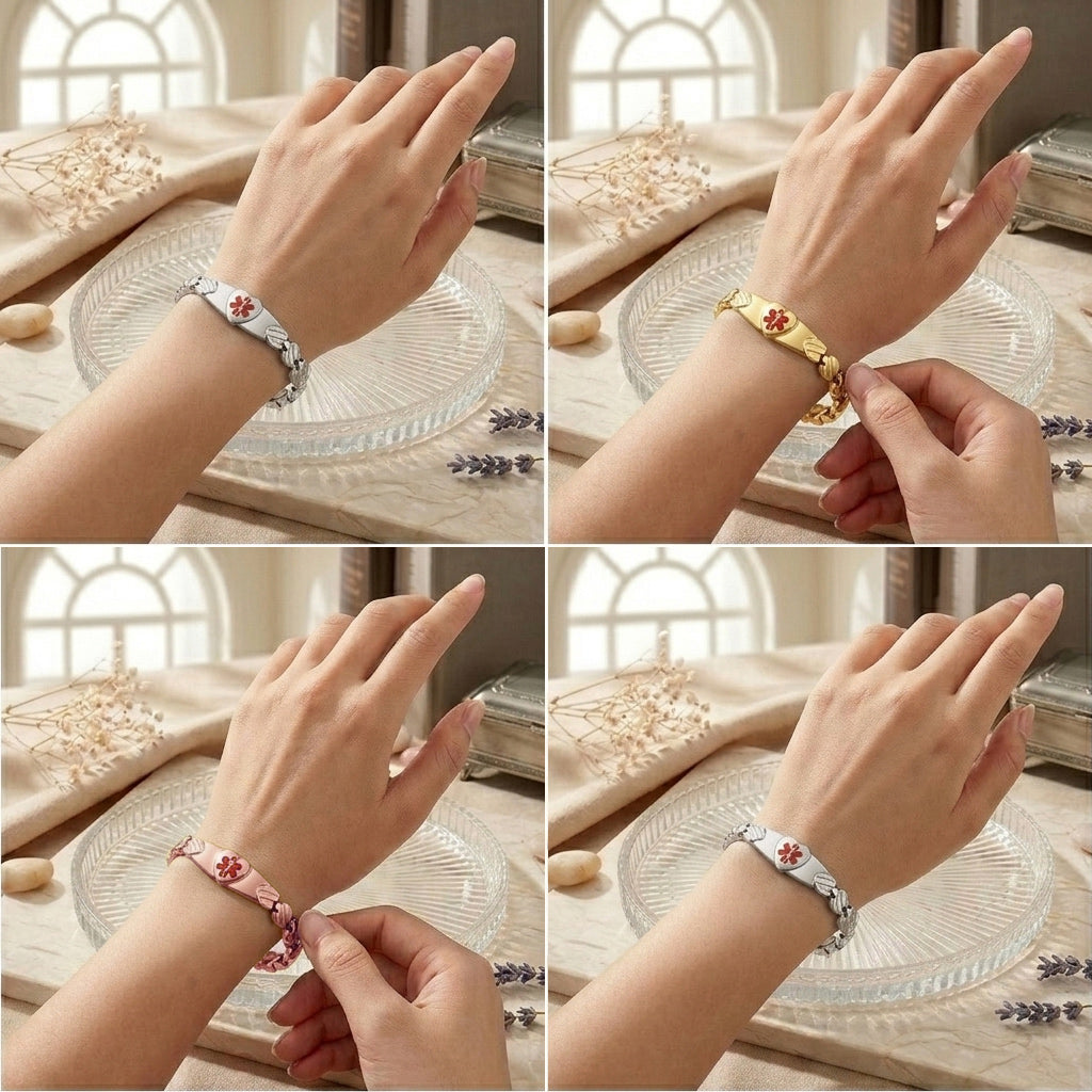 Heart Medical Alert Bracelet for Women – Stainless Steel | Custom Engraving | Adjustable 6-9"