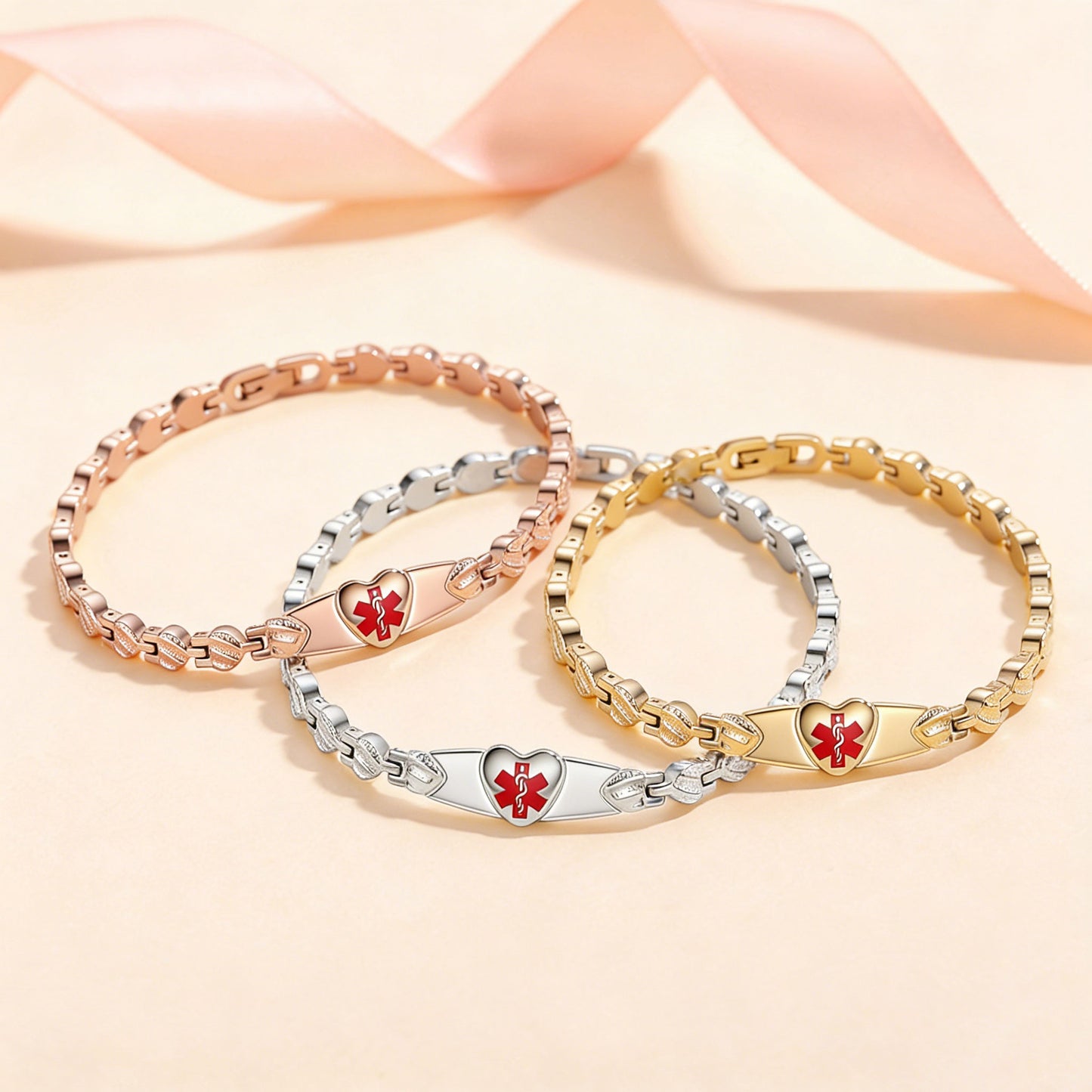Heart Medical Alert Bracelet for Women – Stainless Steel | Custom Engraving | Adjustable 6-9"