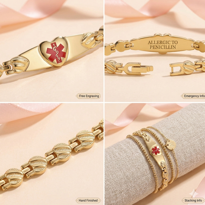 Heart Medical Alert Bracelet for Women – Stainless Steel | Custom Engraving | Adjustable 6-9"
