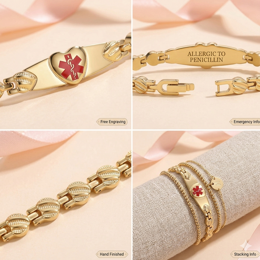 Heart Medical Alert Bracelet for Women – Stainless Steel | Custom Engraving | Adjustable 6-9"