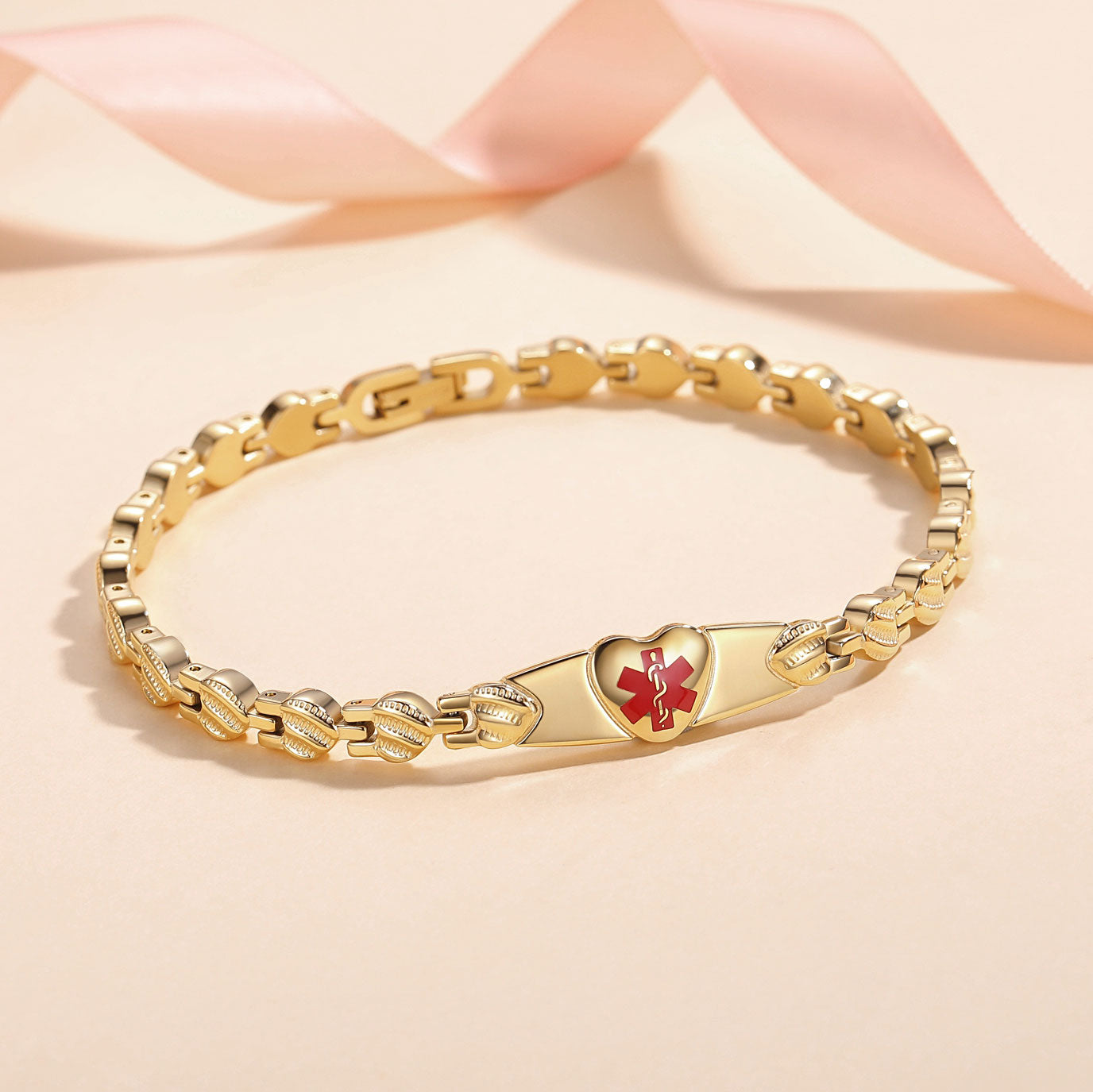 Heart Medical Alert Bracelet for Women – Stainless Steel | Custom Engraving | Adjustable 6-9"