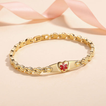 Heart Medical Alert Bracelet for Women – Stainless Steel | Custom Engraving | Adjustable 6-9"