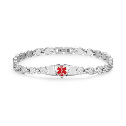 Heart Medical Alert Bracelet for Women – Stainless Steel | Custom Engraving | Adjustable 6-9"