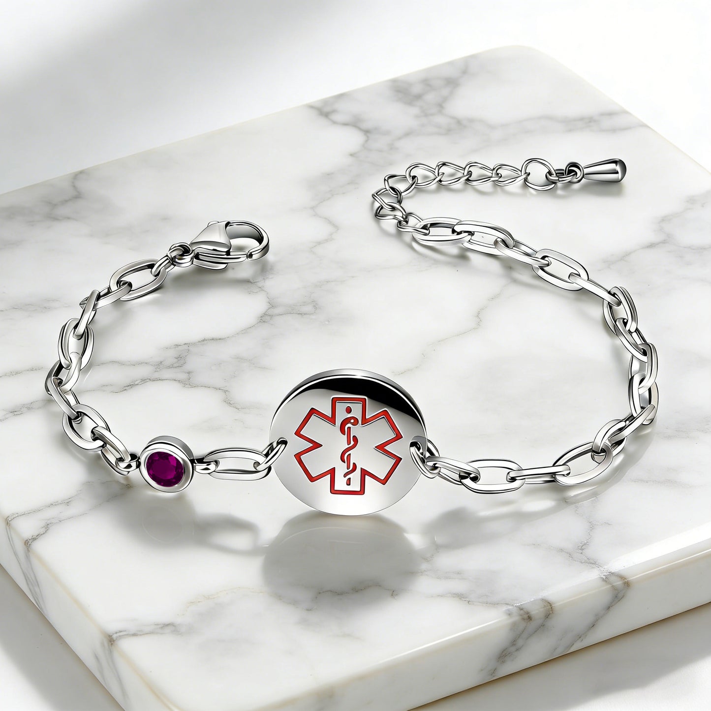 Birthstone qr code medical id bracelet for women,6.5-8.5 inch Adjustable,digital health status page