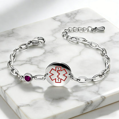 Birthstone qr code medical id bracelet for women,6.5-8.5 inch Adjustable,digital health status page