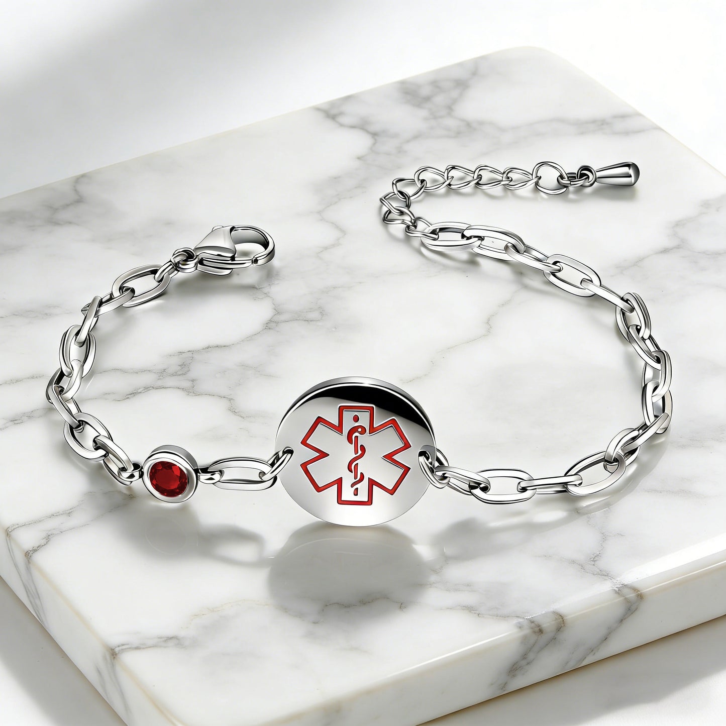 Birthstone qr code medical id bracelet for women,6.5-8.5 inch Adjustable,digital health status page