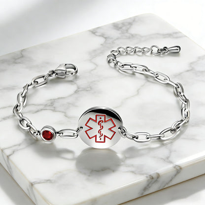 Birthstone qr code medical id bracelet for women,6.5-8.5 inch Adjustable,digital health status page