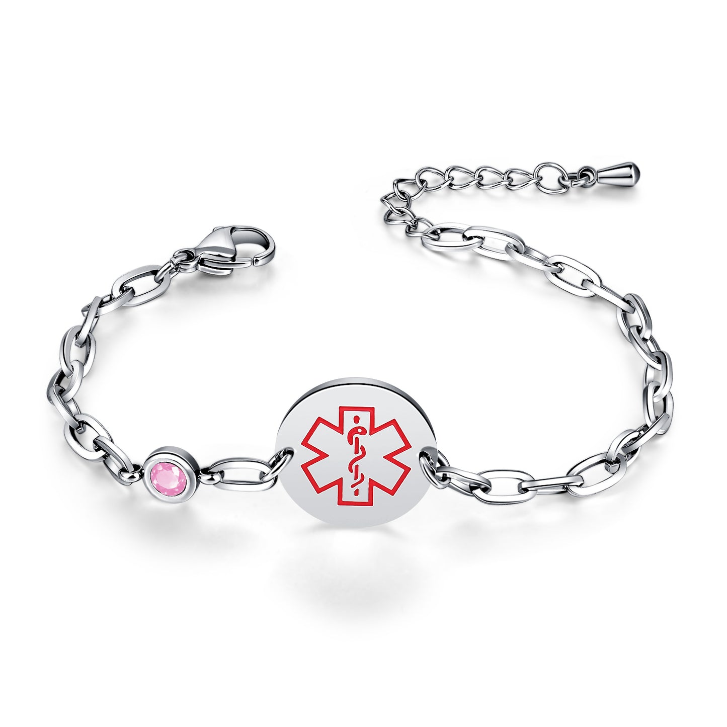 Birthstone qr code medical id bracelet for women,6.5-8.5 inch Adjustable,digital health status page