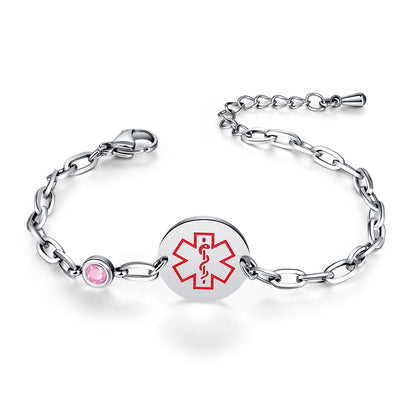 Birthstone qr code medical id bracelet for women,6.5-8.5 inch Adjustable,digital health status page