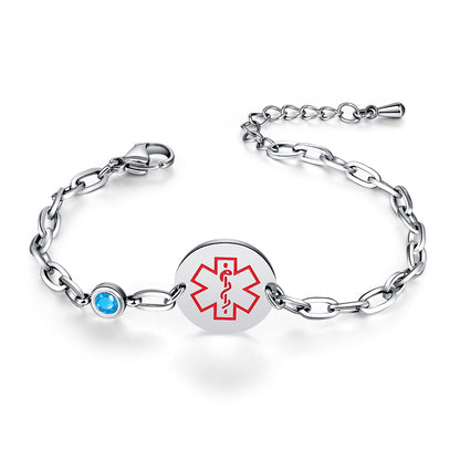 Birthstone qr code medical id bracelet for women,6.5-8.5 inch Adjustable,digital health status page