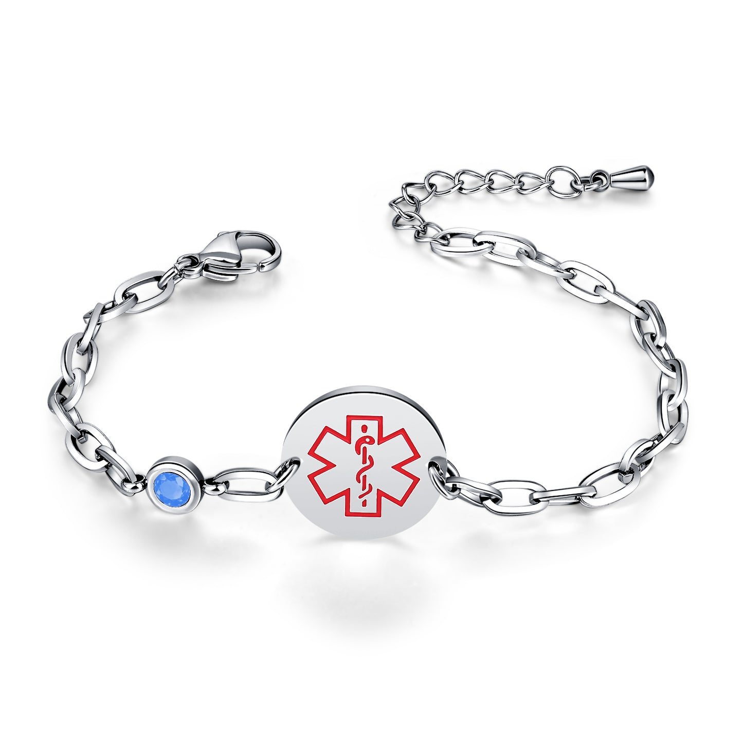 Birthstone qr code medical id bracelet for women,6.5-8.5 inch Adjustable,digital health status page