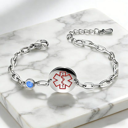Birthstone qr code medical id bracelet for women,6.5-8.5 inch Adjustable,digital health status page