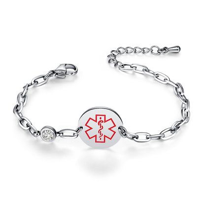 Birthstone qr code medical id bracelet for women,6.5-8.5 inch Adjustable,digital health status page