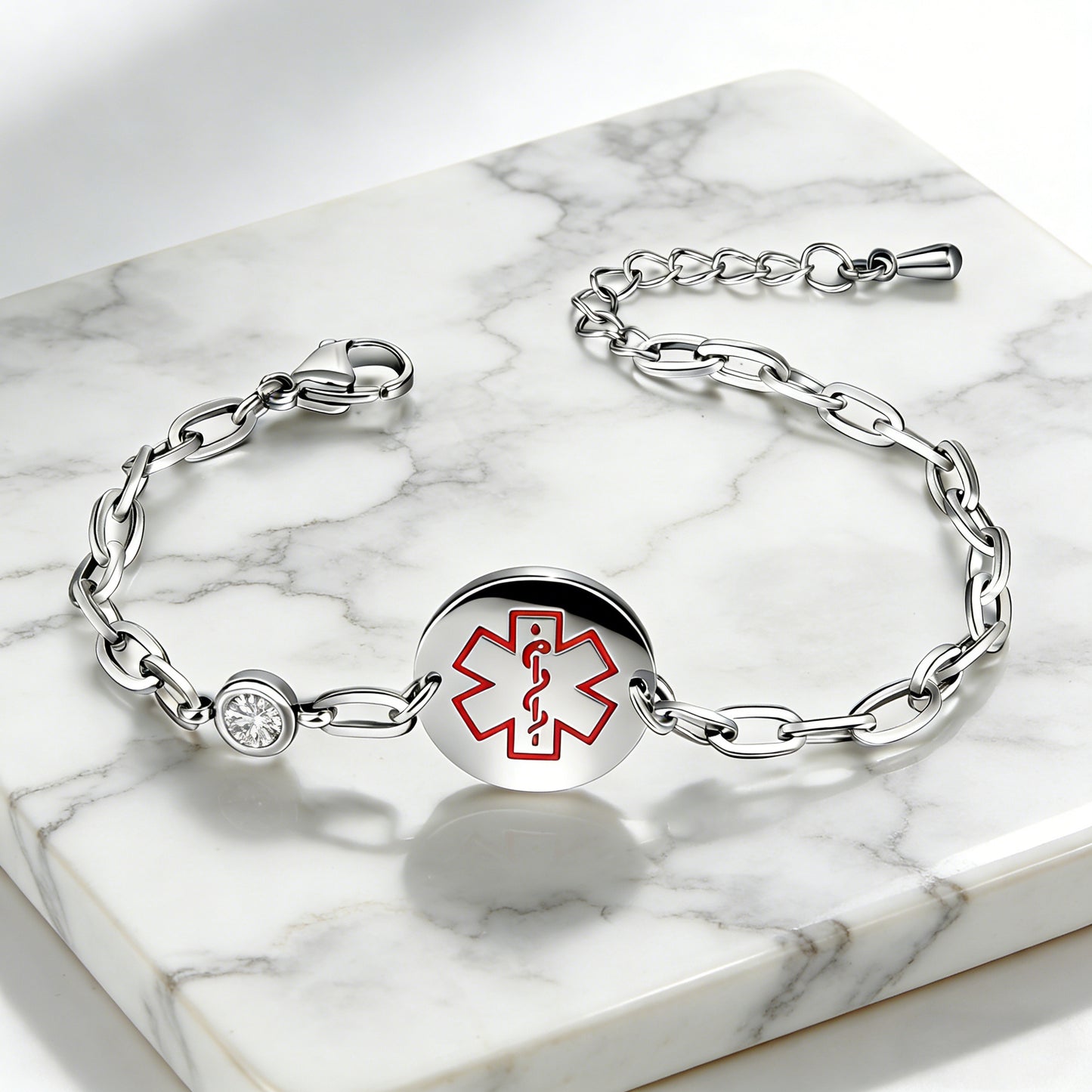 Birthstone qr code medical id bracelet for women,6.5-8.5 inch Adjustable,digital health status page